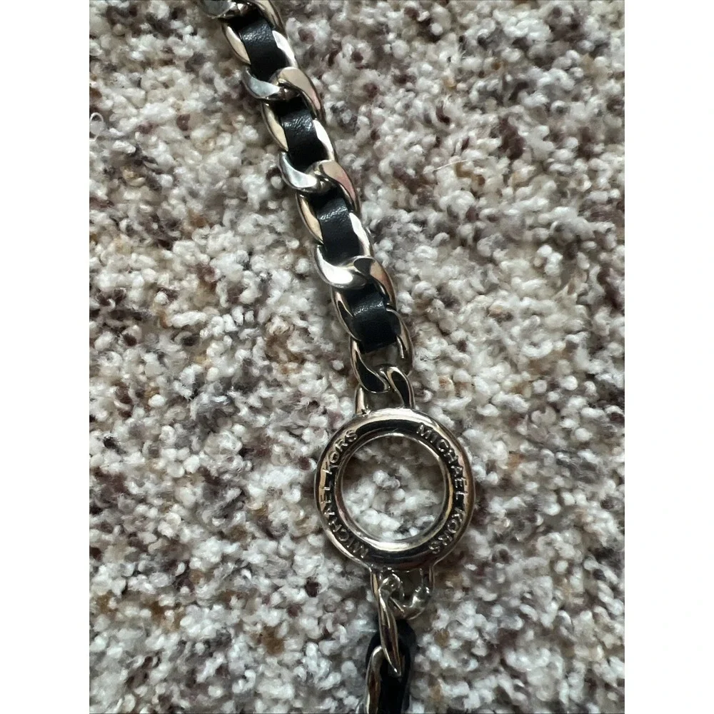 MICHAEL KORS New MK Logo Chain Leather Belt Black Silver 3 Layers On Front 42